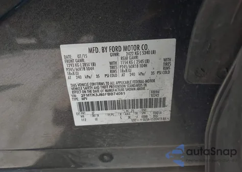 2015 Ford Edge Sel from USA, damaged, VIN 2FMTK3J85FBB74081